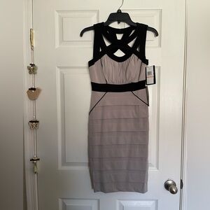 Jax Black and Gray Midi Bodycon Dress Brand New